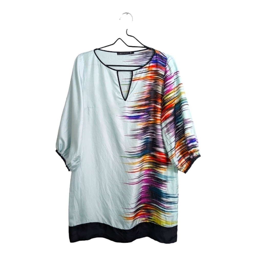 Zara Mint Green Multicolor Striped Dress Loose Fit Lightweight Long Sleeve M